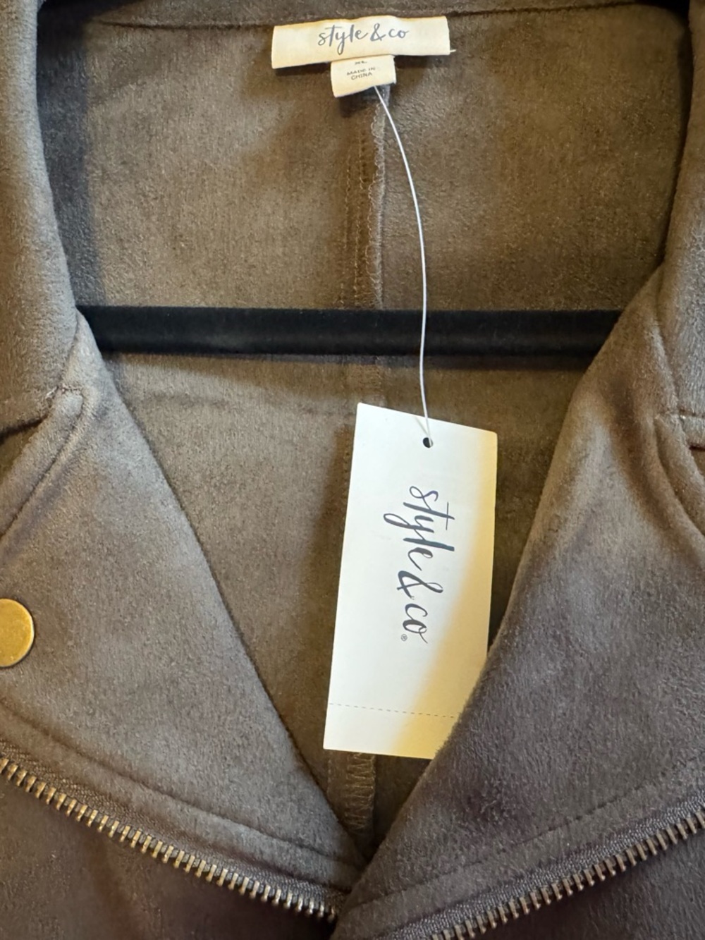 **NWT** Style & Co. Olive Suede-Look Moto Zip Jacket XL - Picture 9 of 11